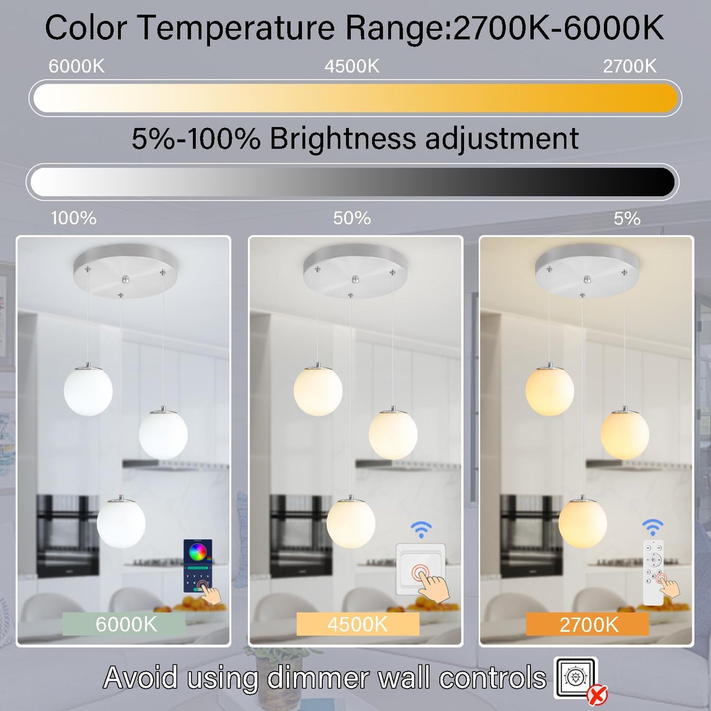 Globe Glass Pendant Light Modern Silver White Globe Glass Chandelier Mid Century Chandelier 3-Light Hanging Fixture for Kitchen Island Foyer Hallway Dining Room