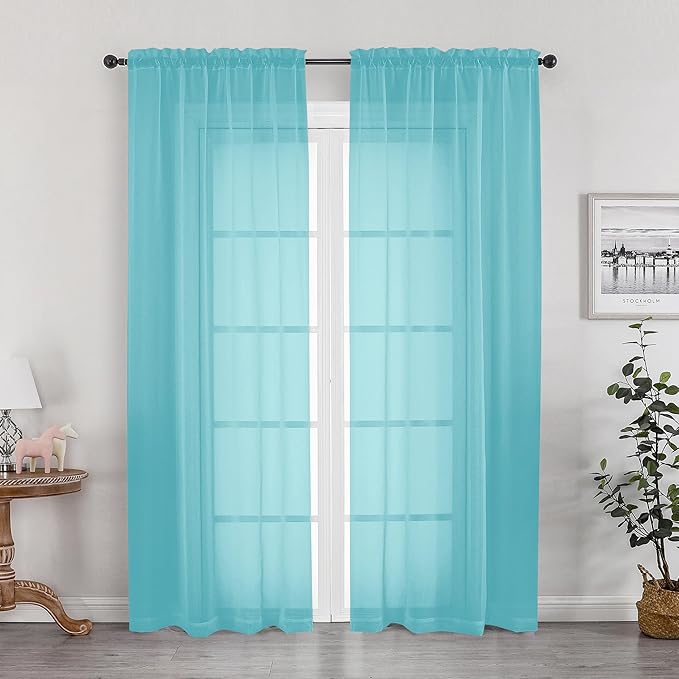 OWENIE Aqua Sheer Curtains for Bedroom Living Room 72 Inches Long 2 Panels Set by OWENIE