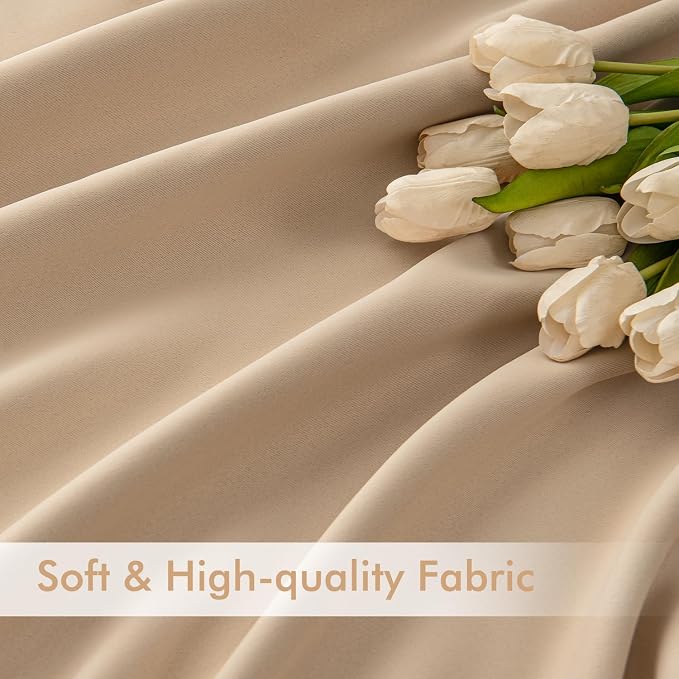 MIULEE Back Tab Beige Curtains 120 Inch Long 2 Panels Set - Image 6