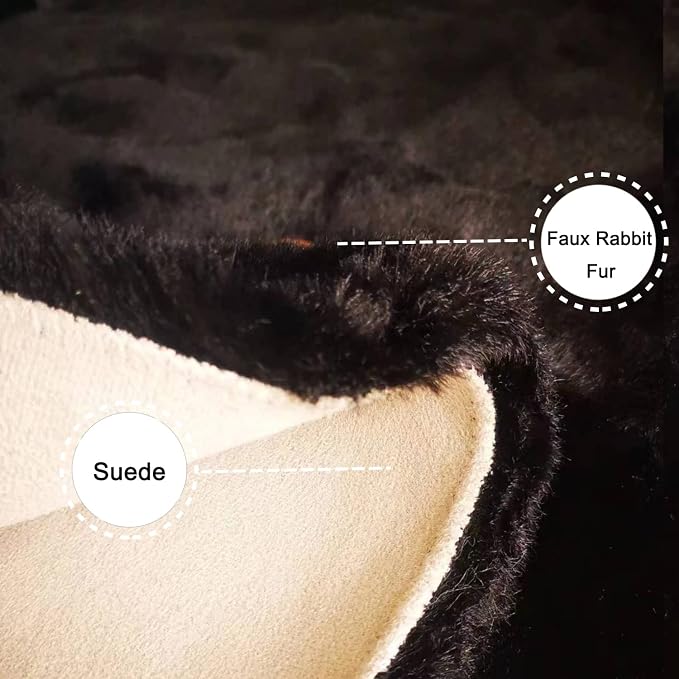Ghouse Faux Rabbit Fur Round Rug 6ft Black Round Rugs - Image 3