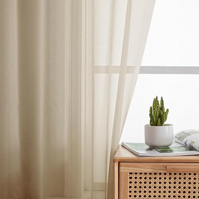Aiyufeng Taupe Sheer Curtains 54 Inches Long 2 Panels Set, Semi Transparent - Image 5
