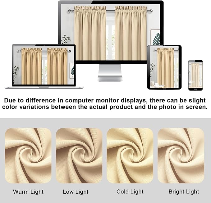 DWCN Beige Curtains for Bedroom Thermal Insulated Room Darkening Drapes for - Image 3