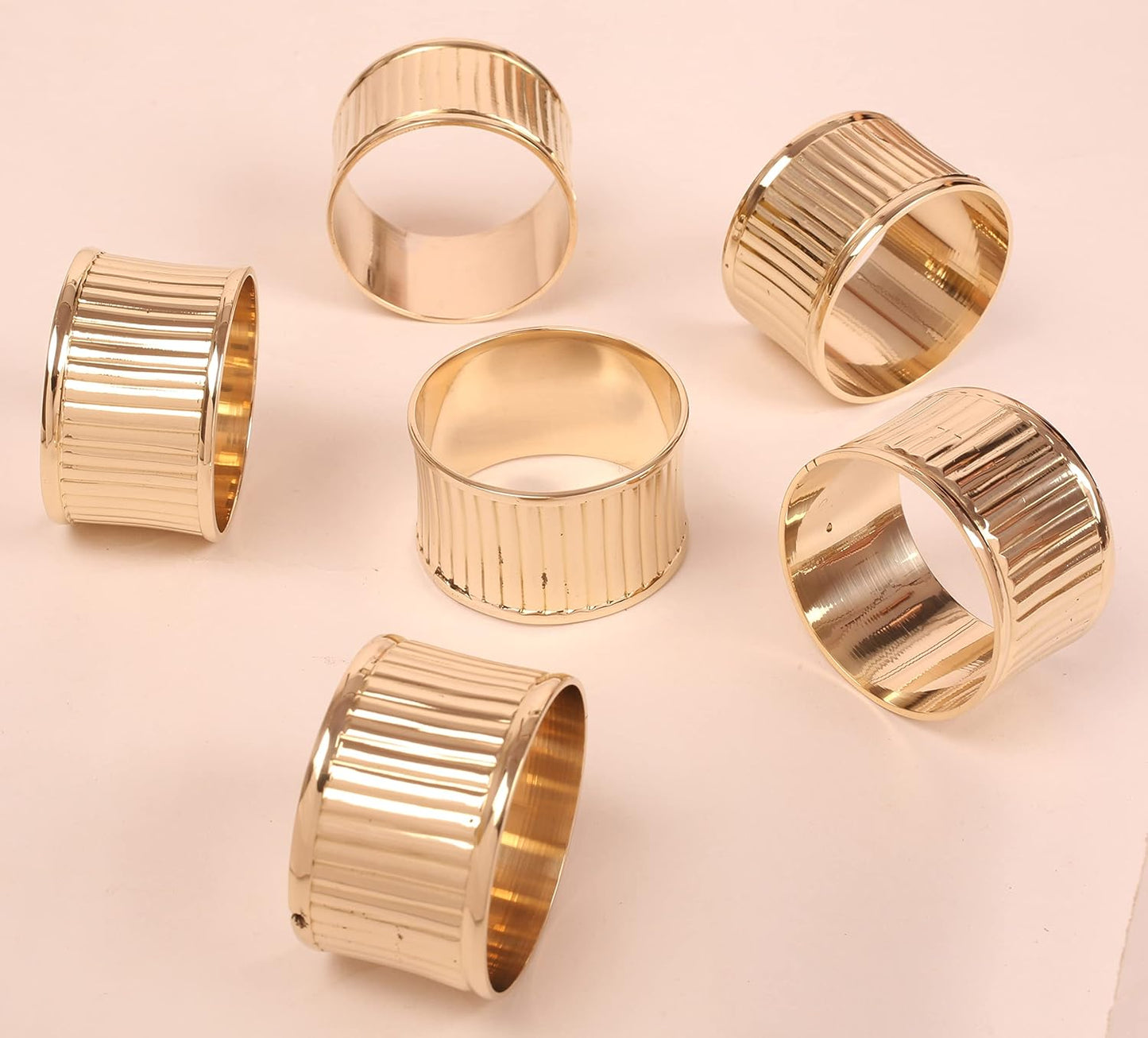 Gorgeous Beautifully Handcrafted Rolled Channels Motif Large Size Party Dining Table Napkin Holders in Gold Tone (Set of 6)