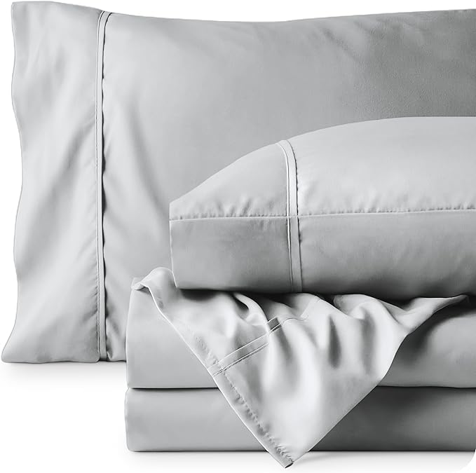 Bare Home Twin Sheet Set - 1800 Ultra-Soft Microfiber Twin Bed Sheets - Double Brushed - Deep Pockets - Easy Fit - 3 Piece Set - Bed Sheets (Twin, French Grey)
