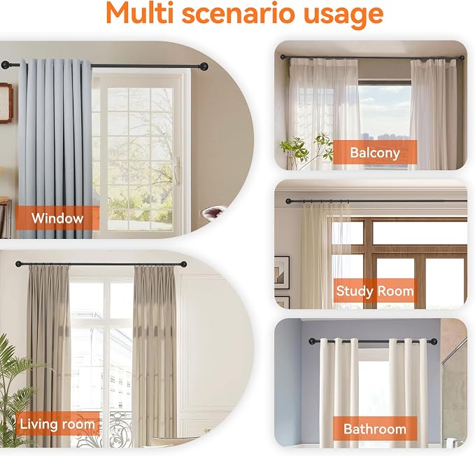 Black Curtain Rods for Windows 28 to 48 Inch, 5/8" Diameter Heavy Duty Metal - Image 6