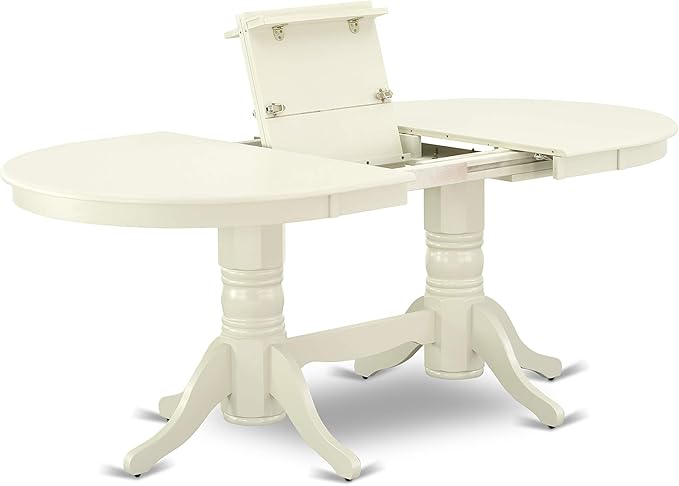 East West Furniture VABO7-LWH-W 7 Piece Dining Set Consist of an Oval Dining Room Table with Butterfly Leaf and 6 Wood Seat Chairs, 40x76 Inch, Linen White