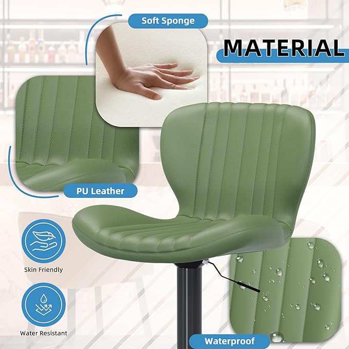 Shintenchi Bar Stools Set of 4 Modern Swivel Bar Chairs, Counter Height Faux Leather Metal Barstools, Upholstered Island Chairs with Back and Footrest, Green