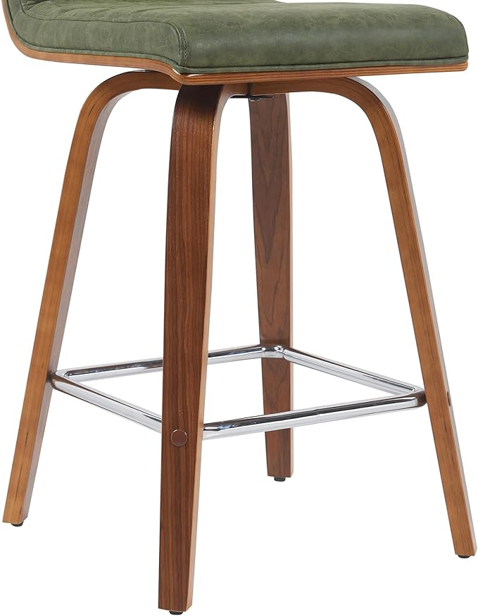 Vienna Modern Counter Height Swivel Bar Stool with Vintage Green Upholstered Seat and Walnut Finished Wood Frame Set of 4