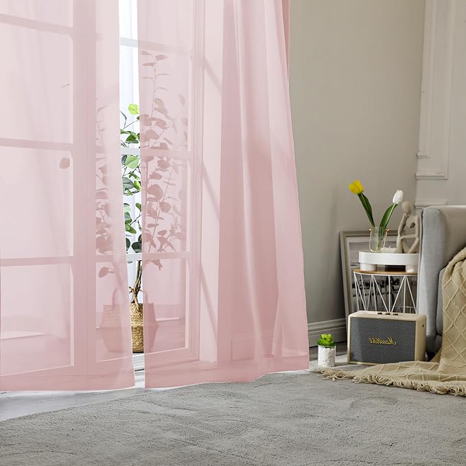 Lecloud Blush Pink Sheer Curtains 96 Inches Long 2 Panels, Modern Airy Voile - Image 8