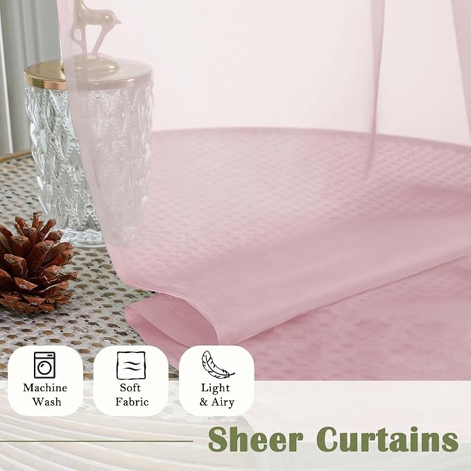 Lecloud Blush Pink Sheer Curtains 108 Inches Long 2 Pcs, Dual Rod Pocket Home - Image 8