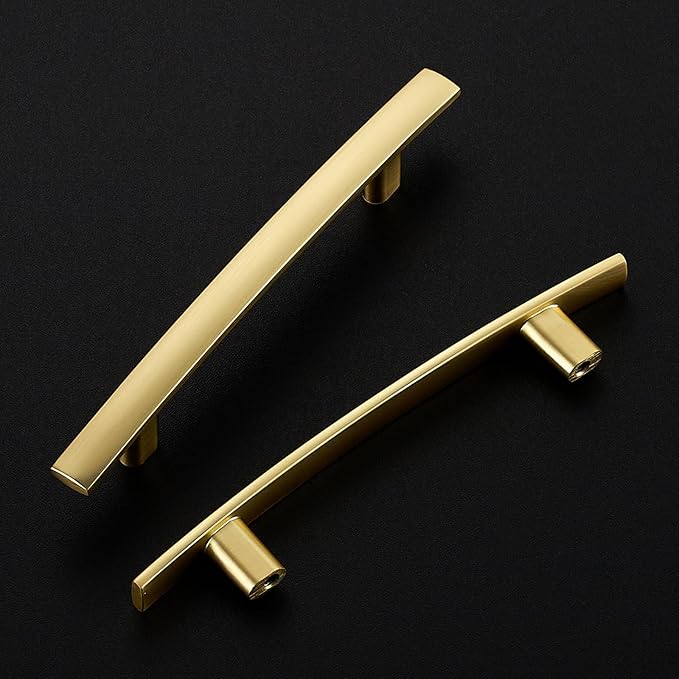 25 Pack Cabinet Handles 3.75" Hole Center - Curved Cabinet Pulls Brushed Brass Drawer Pulls for Kitchen Cupboard Solid Handles for Dresser Drawer Arch Closet Hardware