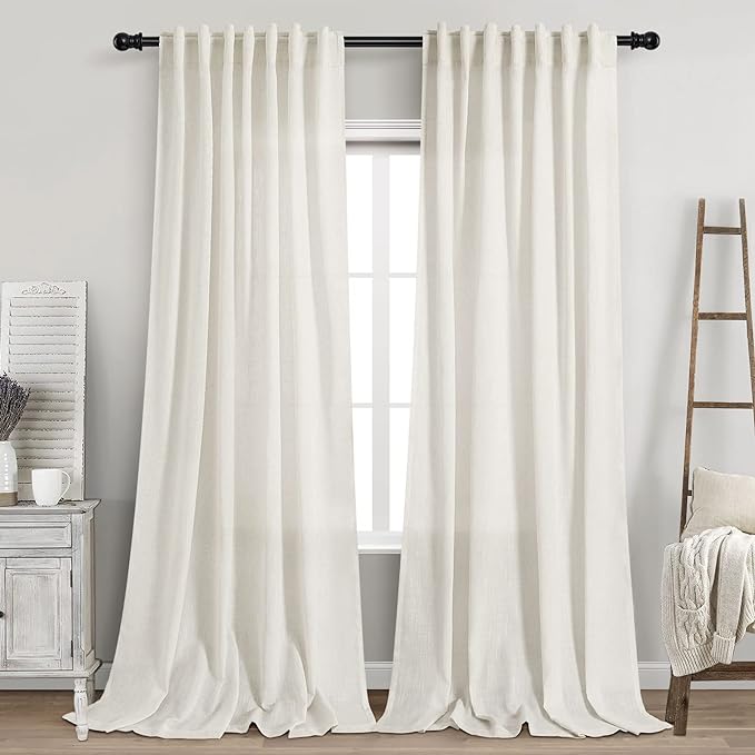 2 Panels Set Cream Linen Curtains 105 inches Long by Nanspring
