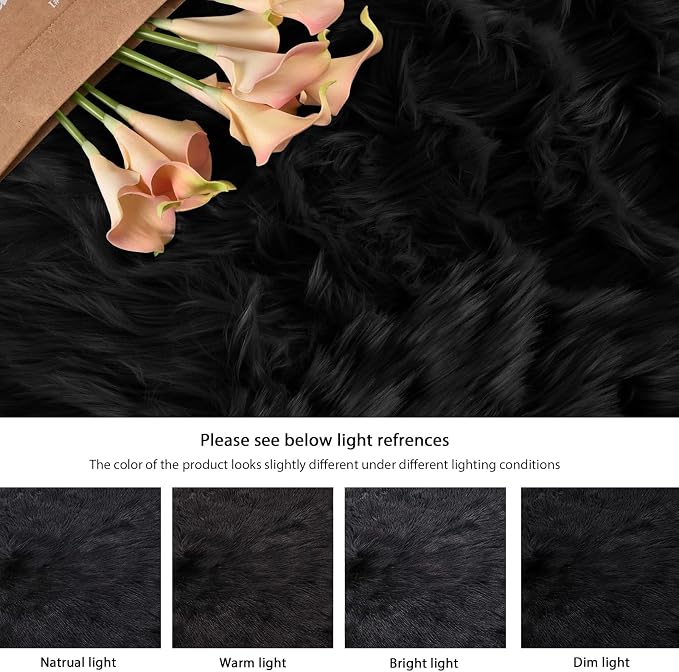 ORINOVA Black Shag Faux Fur 4x6 Area Rugs - Image 9
