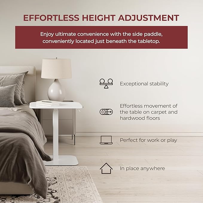 Ergohome™ ELEVANCE Table™ Height Adjustable Minimalist Tables, Laptop Desk, Living Room, Small Side Table, Drink Coffee End Table, Sofa Table for Bedroom, Study and Small Spaces (Table_WhiteCloud)