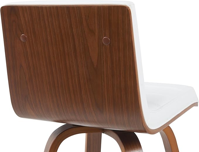 Armen Living Vienna Modern Swivel 30" Bar Height Barstool with White Faux Leather and Walnut Wood Finish