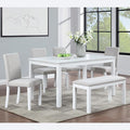 KEIKI 6-Piece Standard Height Dining Table Set with Rectangular Table, 4 Upholstered Chair, Bench, for 6 Person, Modern Crystal Decoration Table Set, Easy Assembly, for Kitchen, Dining Room, White