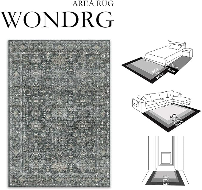 8x10 Washable Area Rug for Living Room Bedroom Vintage Black Grey Non Slip - Image 2