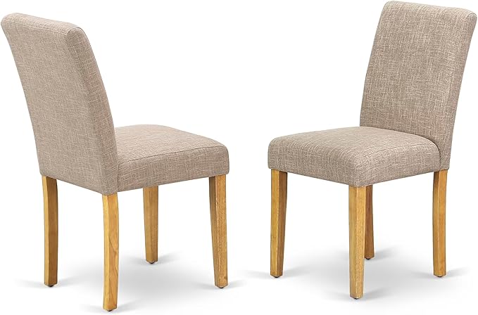 East West Furniture CAAB7-OAK-04 7 Piece Modern Dining Table Set Consist of a Rectangle Wooden Table and 6 Light Tan Linen Fabric Upholstered Chairs, 36x60 Inch, Oak