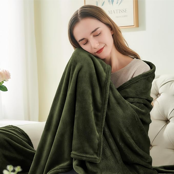 BEDELITE Fleece Blanket Twin Size Olive Green Throw Blankets - Image 2