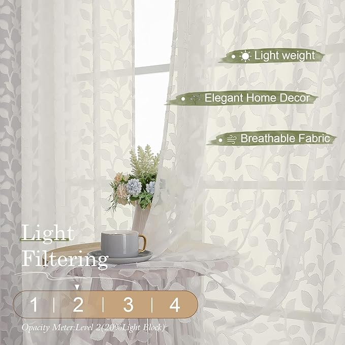Chyhomenyc Ivory Sheer Curtains 90 Inch Length 2 Panels Set, Light Filtering - Image 2