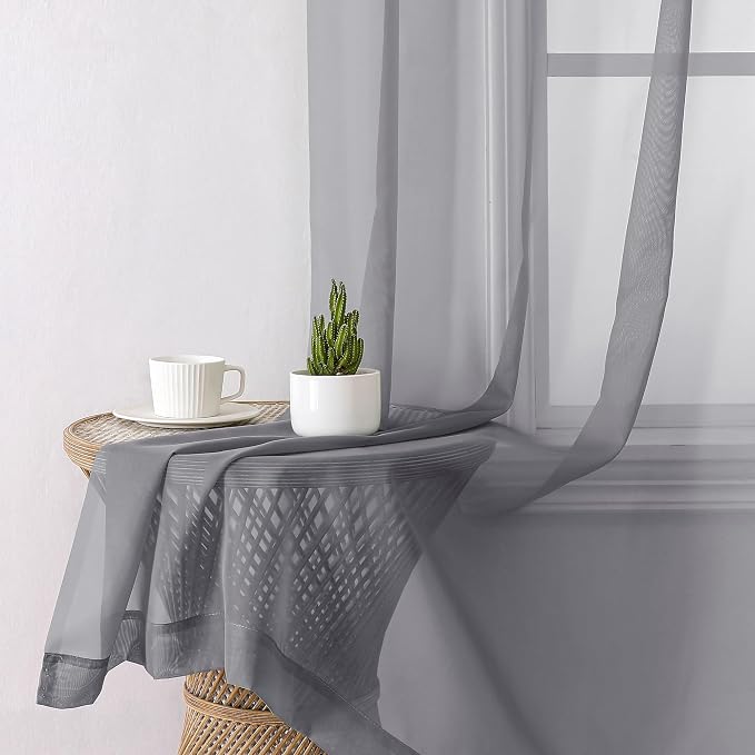 Lecloud Charcoal Grey Sheer Curtains 84 Inches Long 2 Panels, Voile Airy Light - Image 3