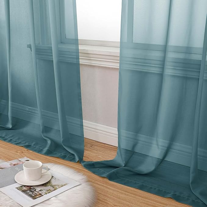 Dusty Blue Sheer Curtain for Bedroom Living Room 78 Inches Long 2 Panels Set - Image 8