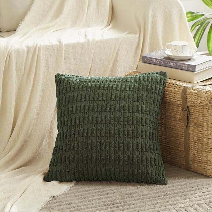 Fancy Homi 4 Packs Boho Olive Green Decorative Throw Pillow Covers 18x18 Inch - Image 2