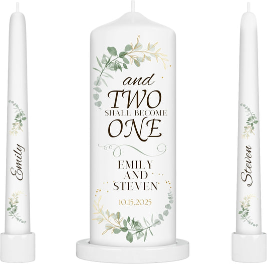 Unity Candles for Wedding, Modern Unity Set, Custom and Personalized Pillar and Taper Candles with Quote, Unscented White Premium Wax, Religious and Wedding Ceremony, Special Events (Custom Date)
