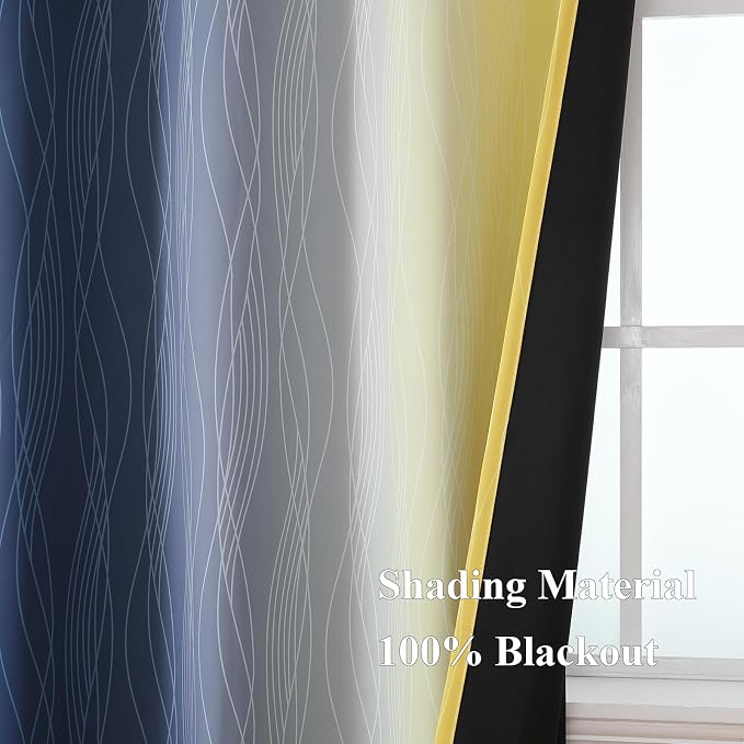 Estelar Textiler Navy Blue and Yellow Ombre Blackout Curtains - Image 5