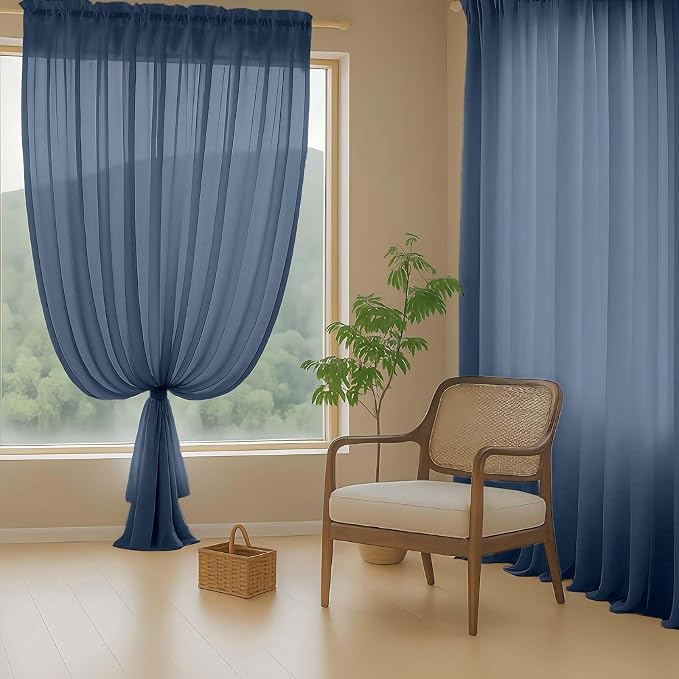 Navy Blue Sheer Curtains 84 Inches Long 2 Panels, Elegant Airy Transparent - Image 8