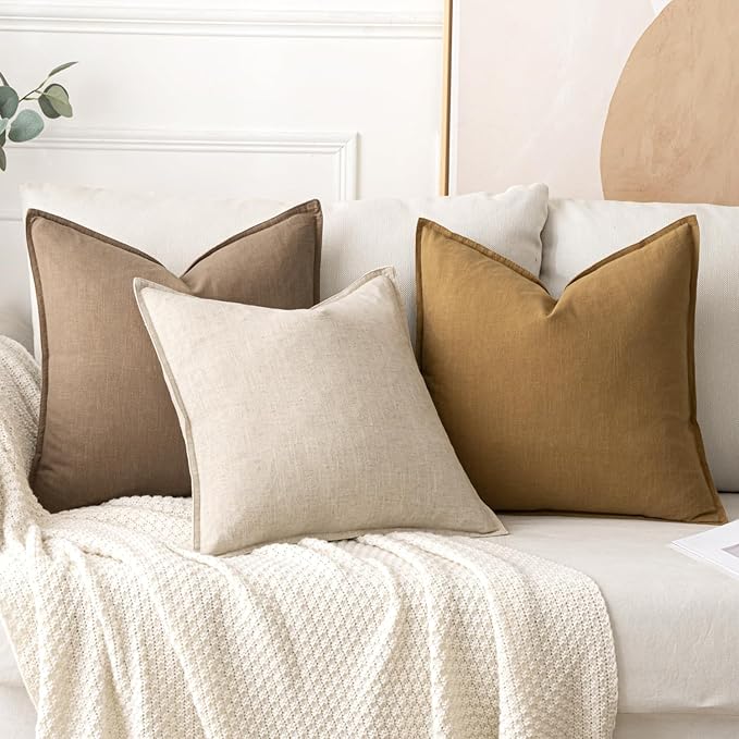 MIULEE Decorative Linen Euro Sham Pillow Covers 28x28 Inch Khaki Boho Farmhouse - Image 4