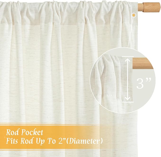 LAMIT Cream Linen Curtains 54 Inch Length 2 Panels, Light Filtering Faux Linen - Image 3