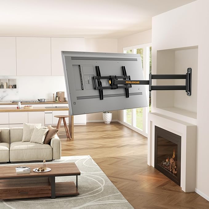 Perlegear Corner TV Wall Mount Long Arm TV Mount Bracket for 32-75 Inch TVs-Full Motion TV Wall Mount with 32.37” Extension & Swivel Articulating Arm & Tilt, MAX VESA 600x400mm, Holds up to 100 lbs