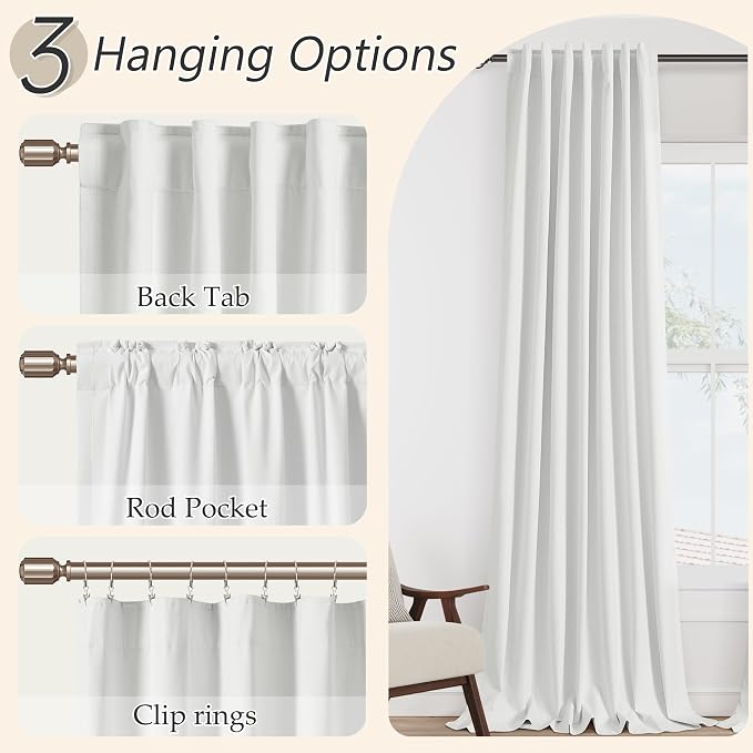 Guken Off White 100% Blackout Linen Curtains 120 Inch Length 2 Panels Set - Image 6
