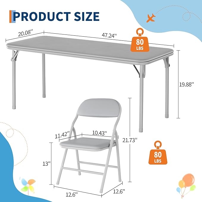 IDEALHOUSE 5 Piece Folding Kids Table and Chairs Set, Children's Activity Table and Chairs Set for Dining Room,Daycare,Classrooms