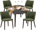 COLAMY 5-Piece Extendable Dining Table Set for 4, 36" Kitchen Round Wood Table with 4 Wooden Dining Room Chairs,Dark Brown/Green