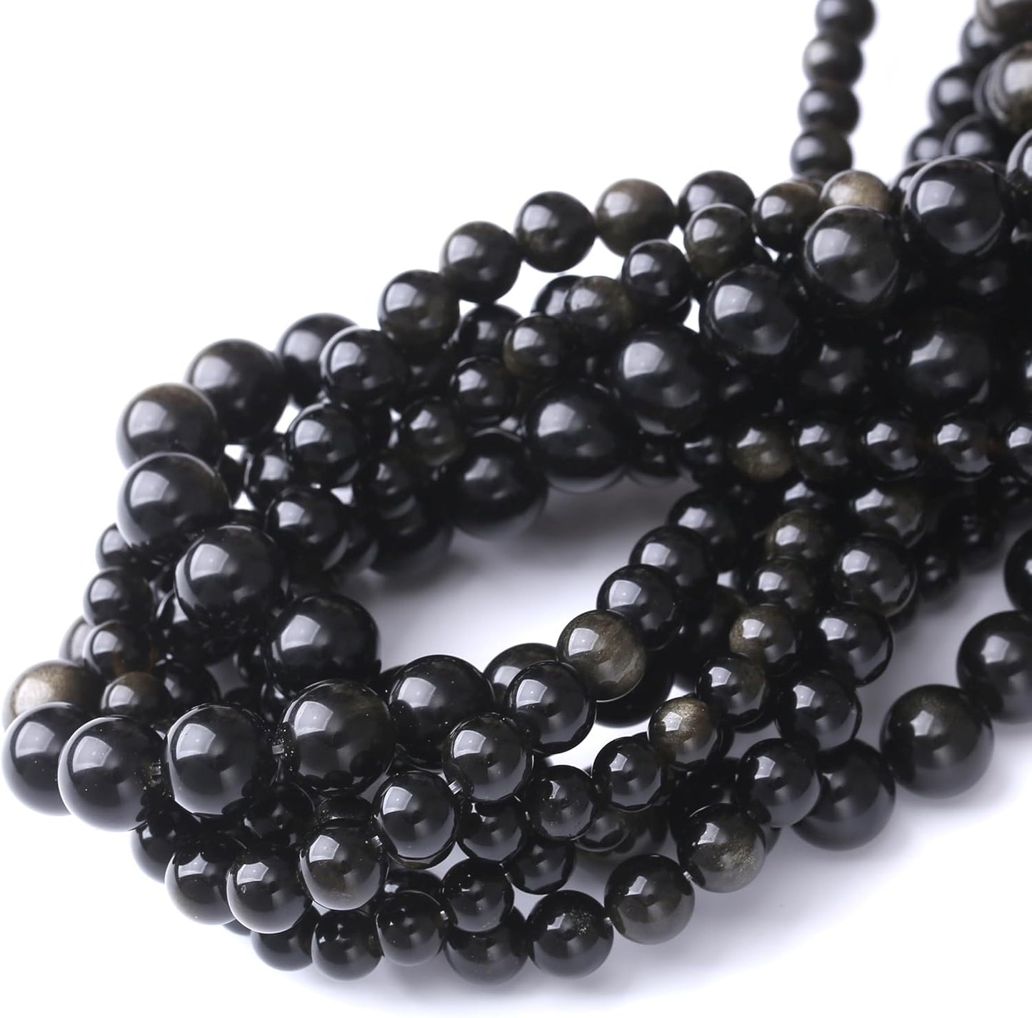 Gold Obsidian Stone Beads for Jewelry Making DIY Craft Gemstone Beads Kit (10mm, 35pcs) Cosmic Crystal Pebbles for Bracelets, Necklaces, Home Decor