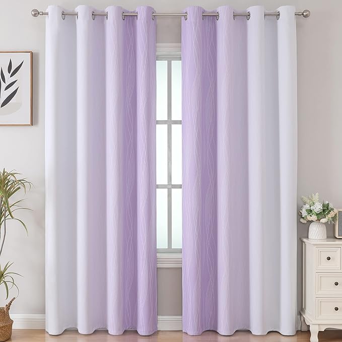 Estelar Textiler Lilac and Greyish White Ombre Blackout Curtains 102 Inches - Image 2