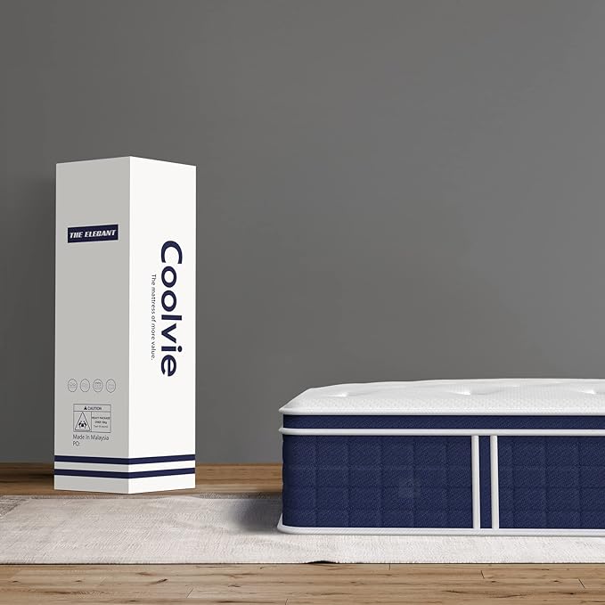 Coolvie 12 Inch Queen Mattress, Hybrid Queen Mattress in a Box, Pocket Springs with Soft Knitted Fabric Cover for a Cool Sleep & Pressure Relief, Medium Firm Feel with Motion Isolation