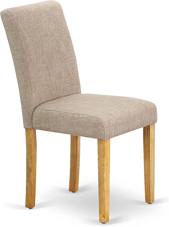East West Furniture ANAB3-OAK-04 3 Piece Dinette Set for Small Spaces Contains a Round Dining Table with Pedestal and 2 Light Tan Linen Fabric Upholstered Chairs, 36x36 Inch, Oak