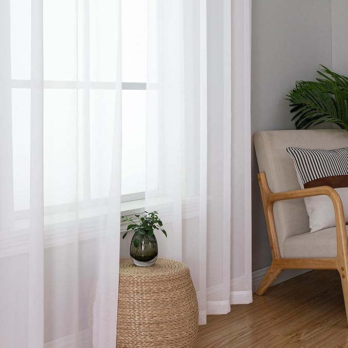 Lecloud White Sheer Curtains 48 Inch Length 2 Pcs, Light Filtering Voile - Image 8