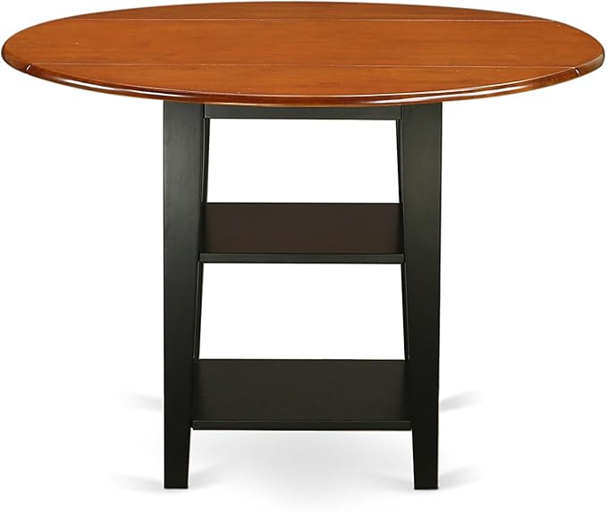 East West Furniture SUAN5-BCH-W 5 Piece Dining Set Includes a Round Dining Room Table with Dropleaf & Shelves and 4 Wood Seat Chairs, 42x42 Inch, Black & Cherry