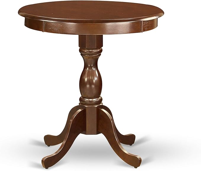 East West Furniture ESLA3-MAH-04 3 Piece Kitchen Table & Chairs Set Contains a Round Dining Room Table with Pedestal and 2 Light Tan Linen Fabric Parsons Chairs, 30x30 Inch, Mahogany