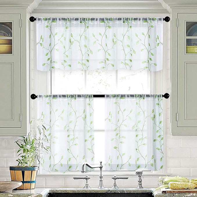 MRTREES Sheer Valance Curtain 54 x 16 inch Leaves Embroidered Sheer Christmas - Image 6