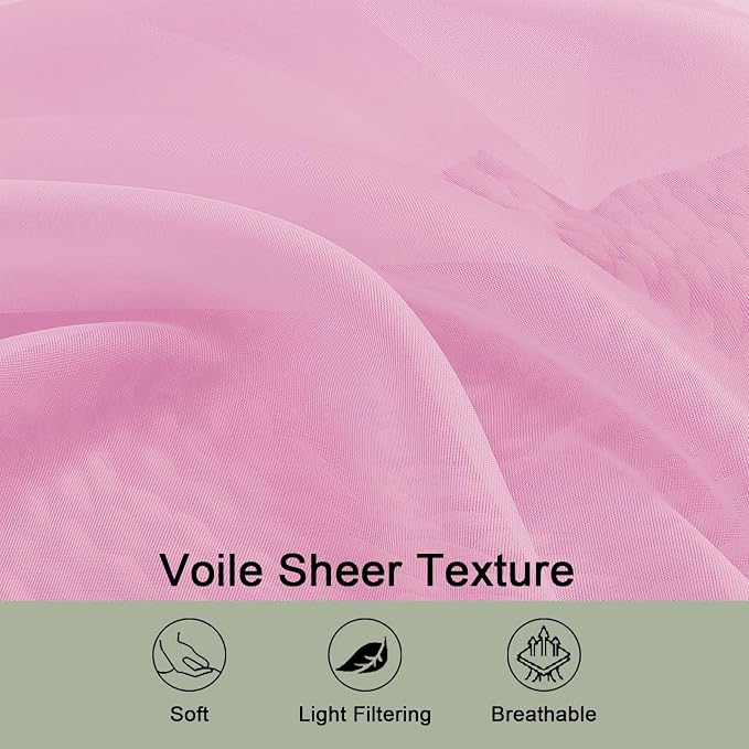 OWENIE Pink Sheer Curtains 72 Inches Long 2 Panels Set, Transparent Voile Sheer - Image 6