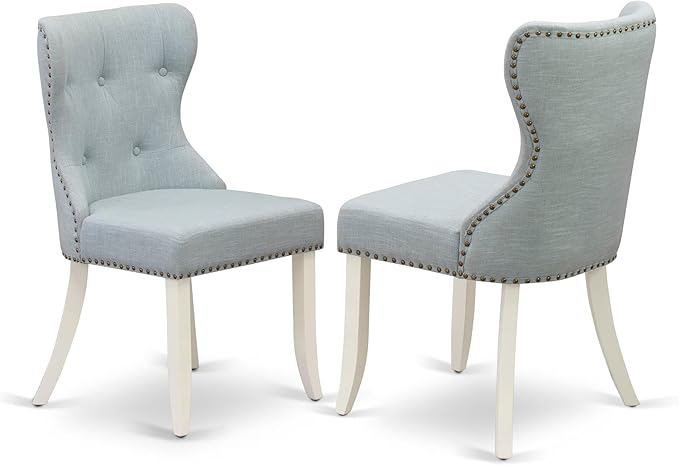 East West Furniture V077SI215-7 7 Piece Dining Room Furniture Set Consist of a Rectangle Dining Table with V-Legs and 6 Baby Blue Linen Fabric Parsons Chairs, 40x72 Inch, Multi-Color