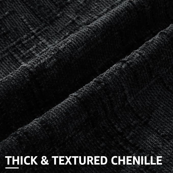 decorUhome Black Chenille Euro Sham Throw Pillow Covers 22x22 Set of 2 Textured - Image 2