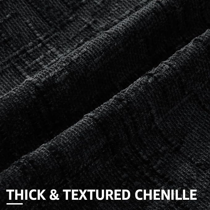 decorUhome Black Chenille Euro Sham Throw Pillow Covers 26x26 Set of 2 Textured - Image 2