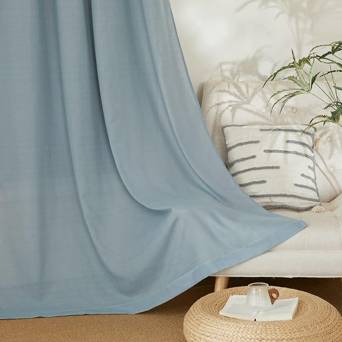 NICETOWN Stone Blue Linen Kitchen Curtains 36 inch Length, Decorative Thick - Image 4