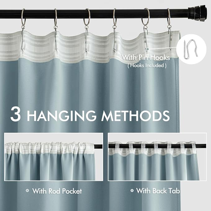 MIULEE Slate Blue Back Tab Blackout Curtains 102 Inch Long 2 Panels Set - Image 3